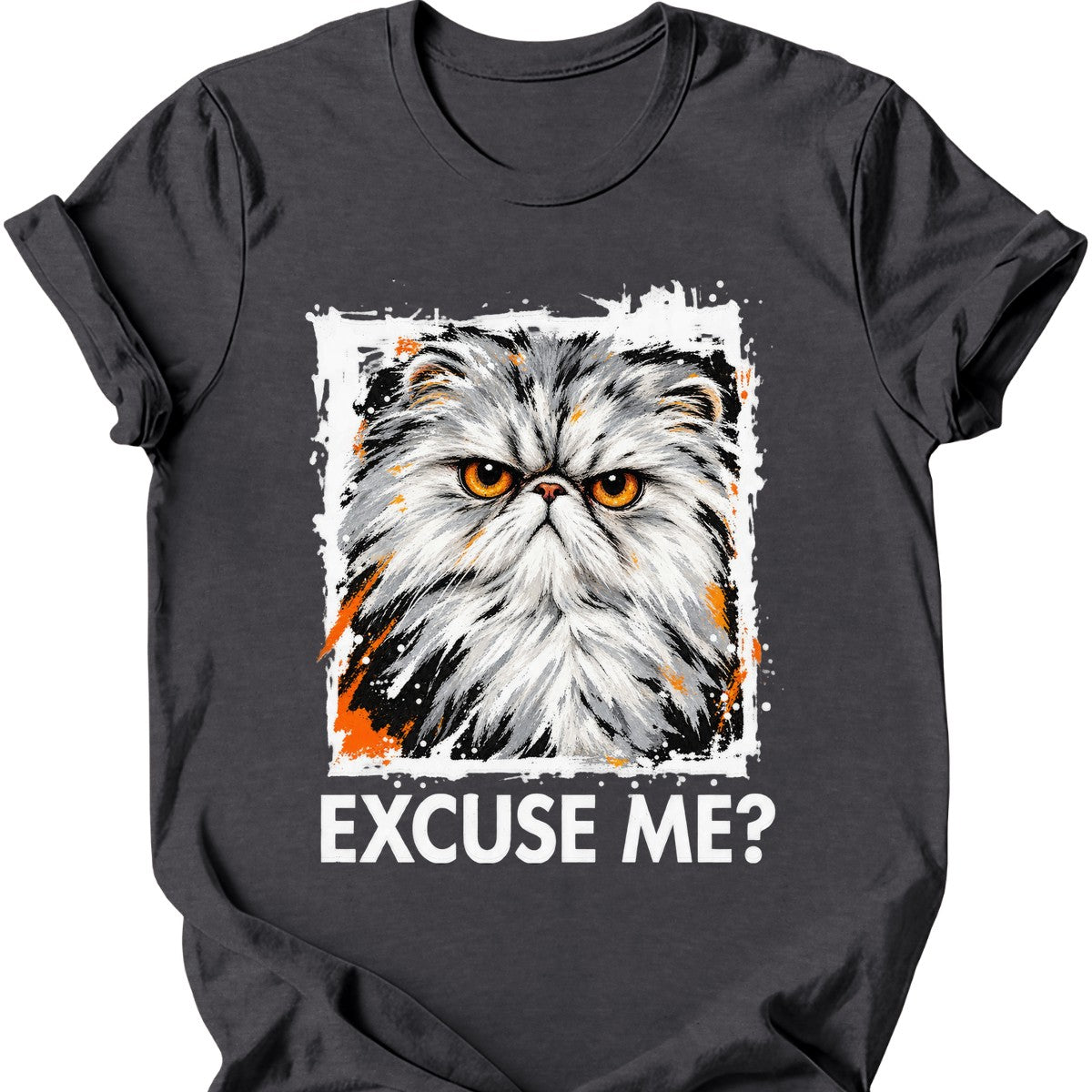 ‘Excuse Me?’ — Persian Cat T-Shirt — Dark Heather