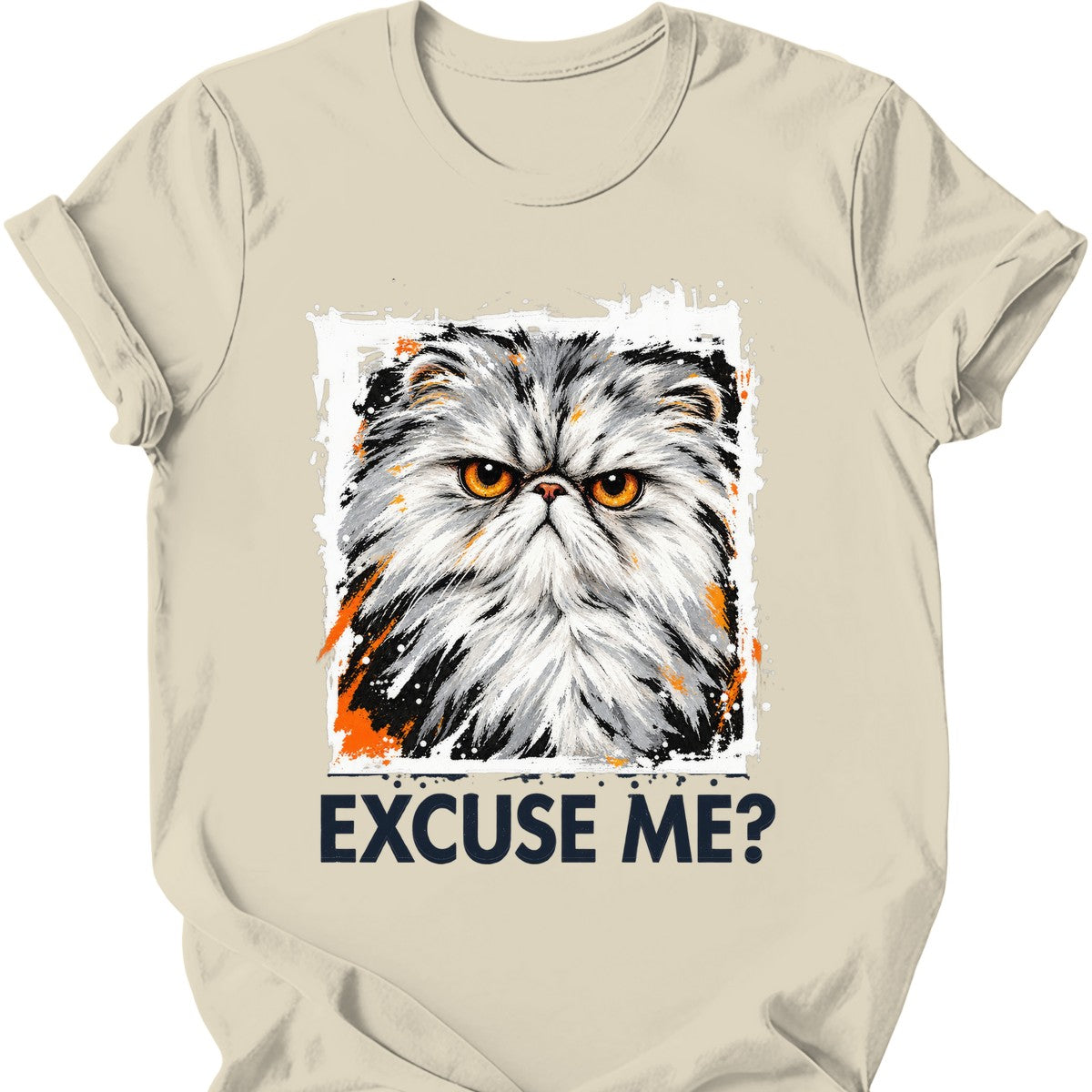 ‘Excuse Me?’ — Persian Cat T-Shirt — Natural