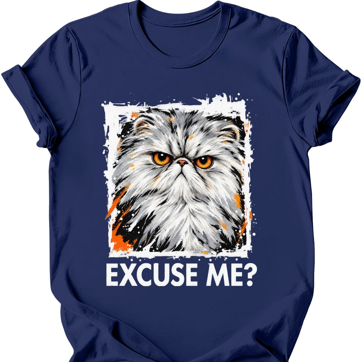 ‘Excuse Me?’ — Persian Cat T-Shirt — Navy