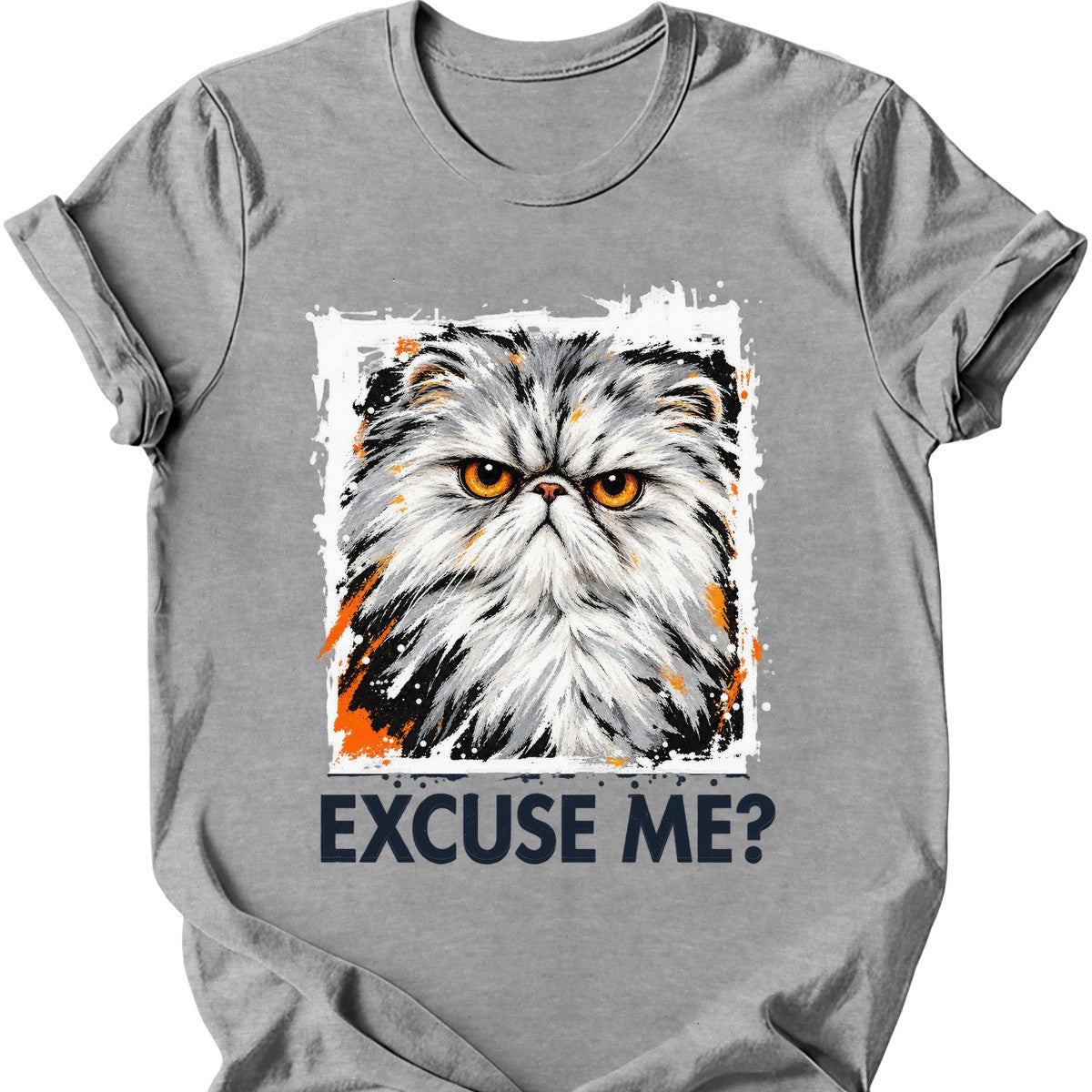 ‘Excuse Me?’ — Persian Cat T-Shirt — Sport Grey