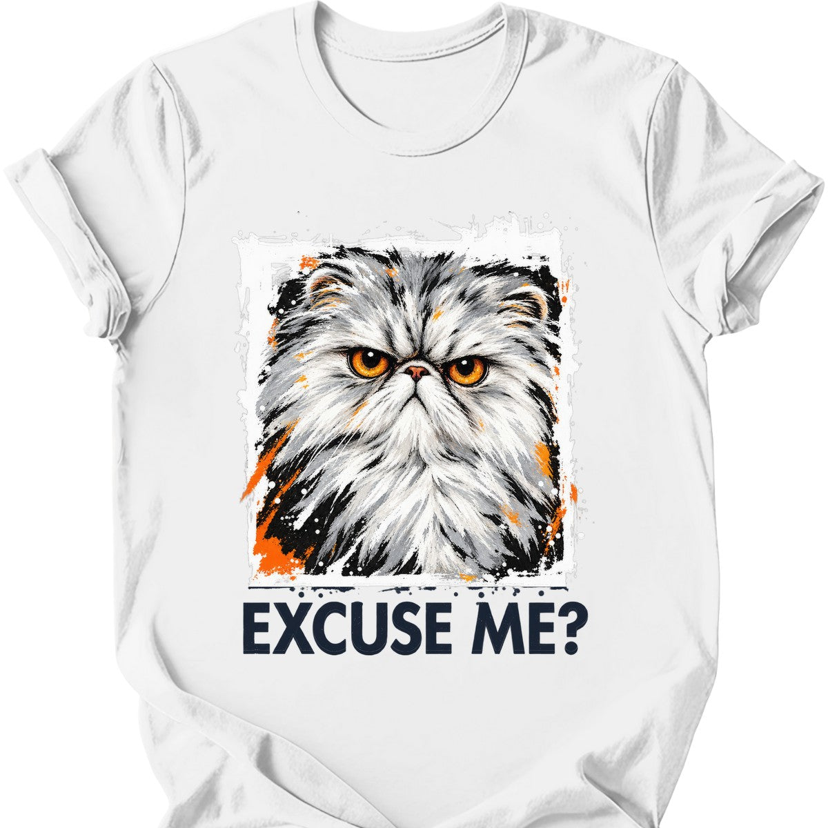 ‘Excuse Me?’ — Persian Cat T-Shirt — White