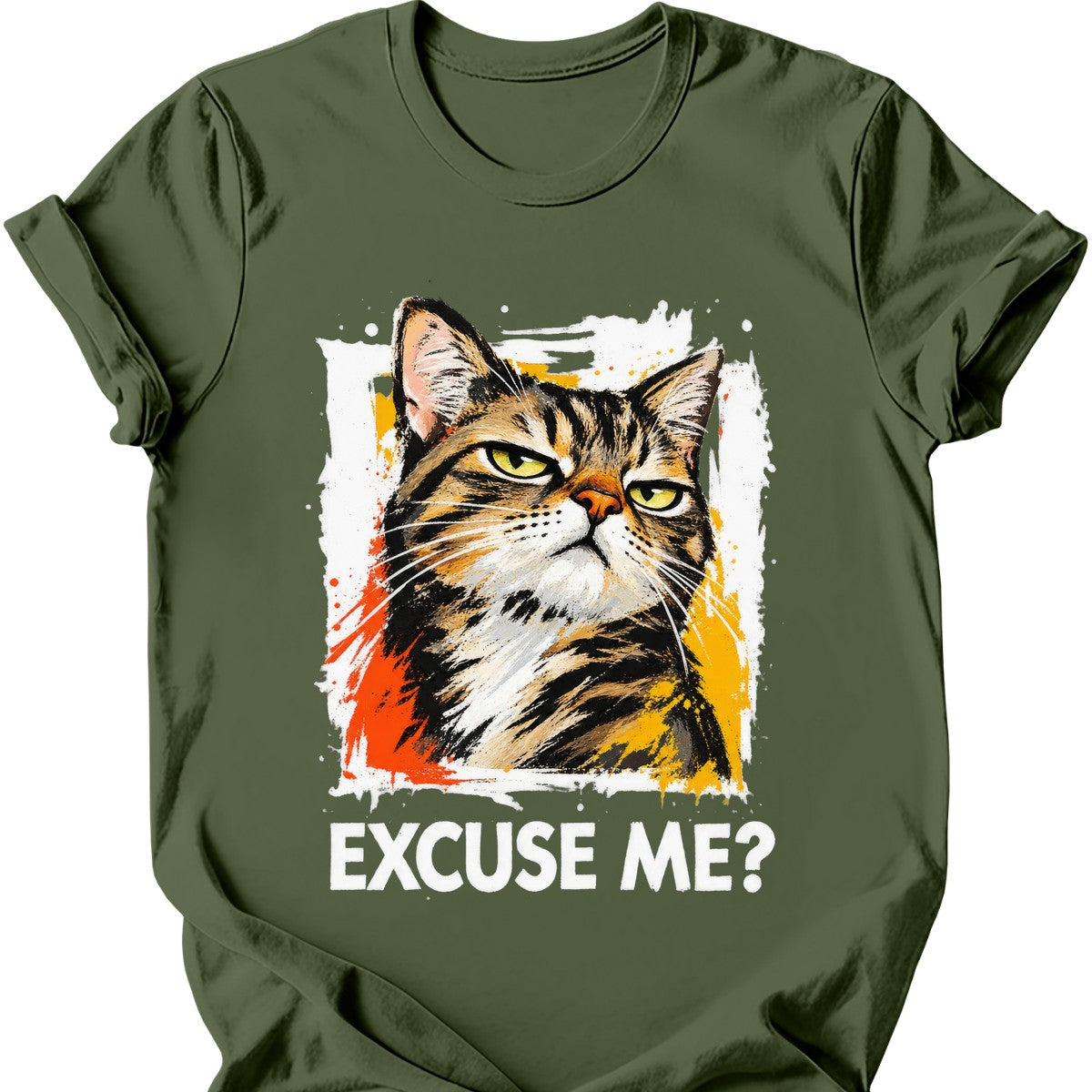 ‘Excuse Me?’ — Tabby Cat — Military Green