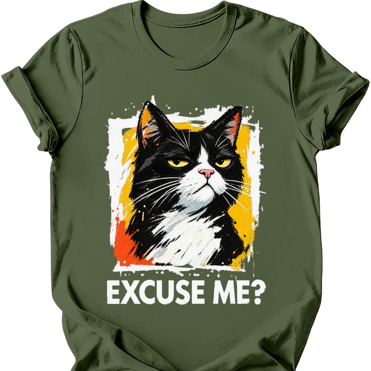 ‘Excuse Me?’ — Tuxedo Cat — Military Green