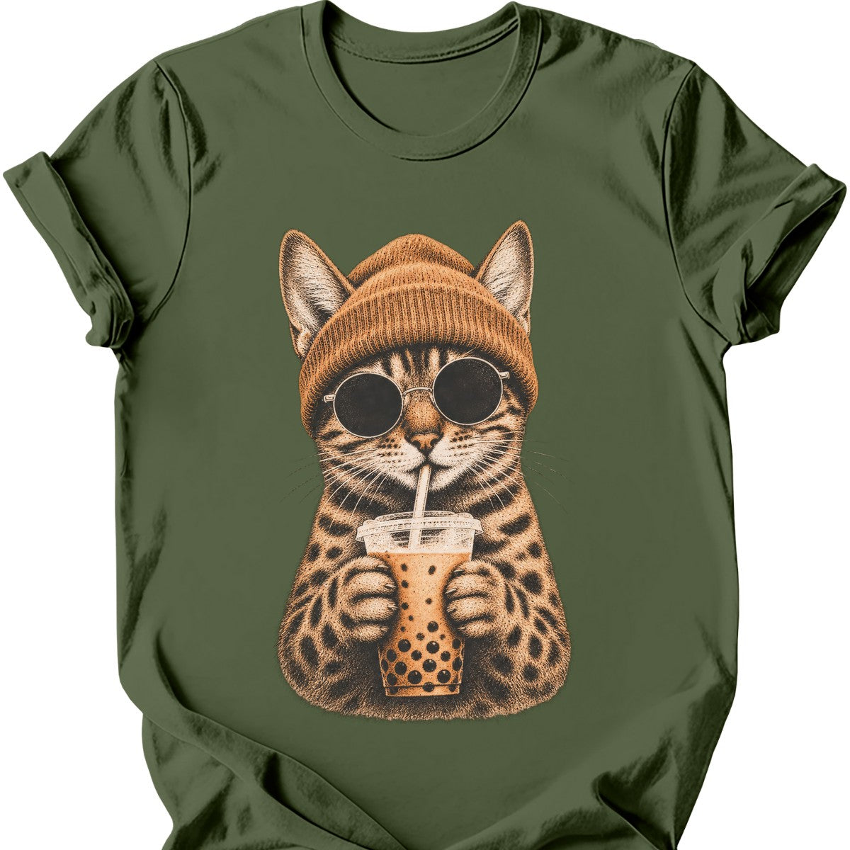 Hipster Cat — Bengal Cat T-Shirt — Military Green