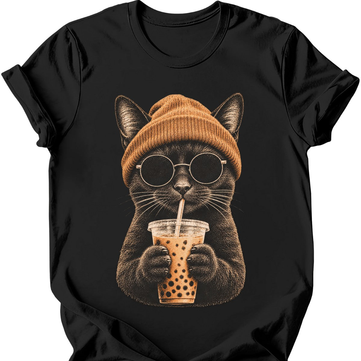 Hipster Cat — Black Cat T-Shirt — Black