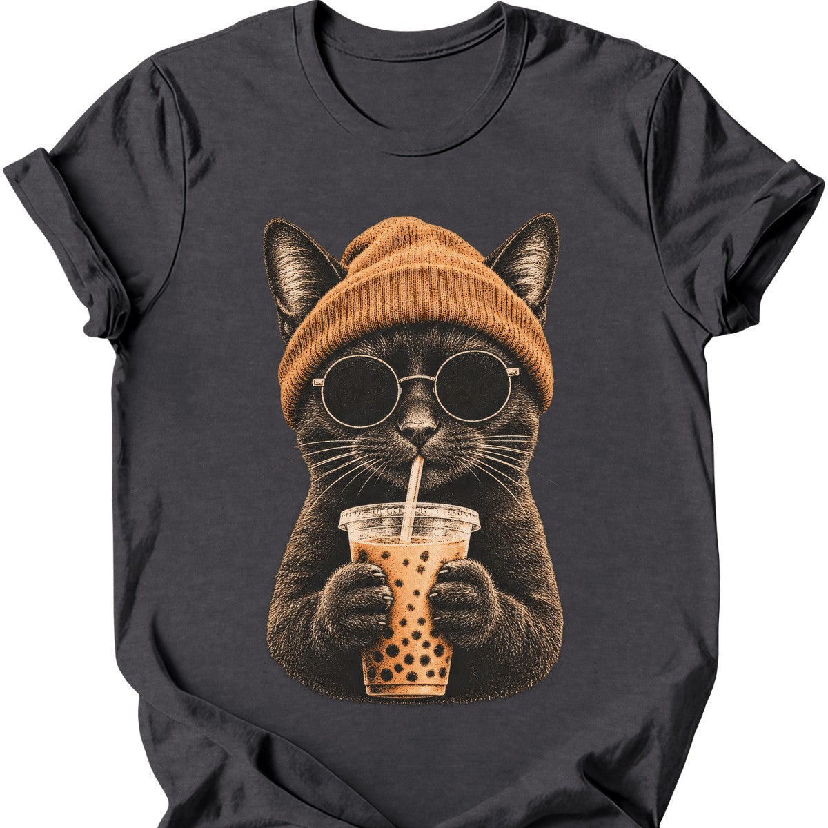 Hipster Cat — Black Cat T-Shirt — Dark Heather