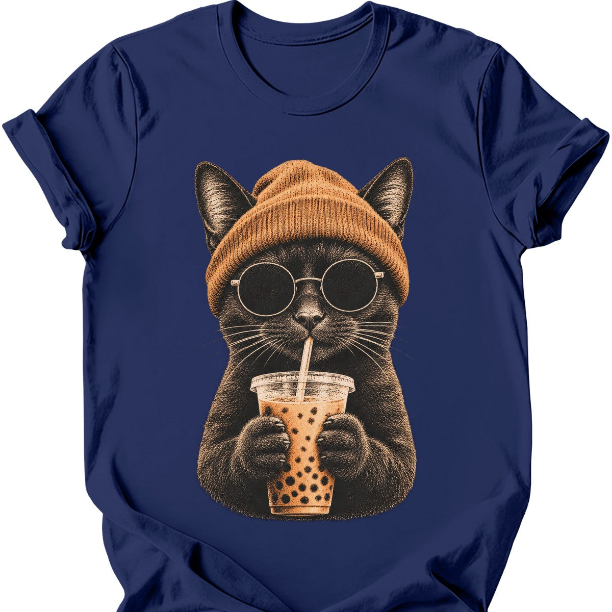 Hipster Cat — Black Cat T-Shirt — Navy
