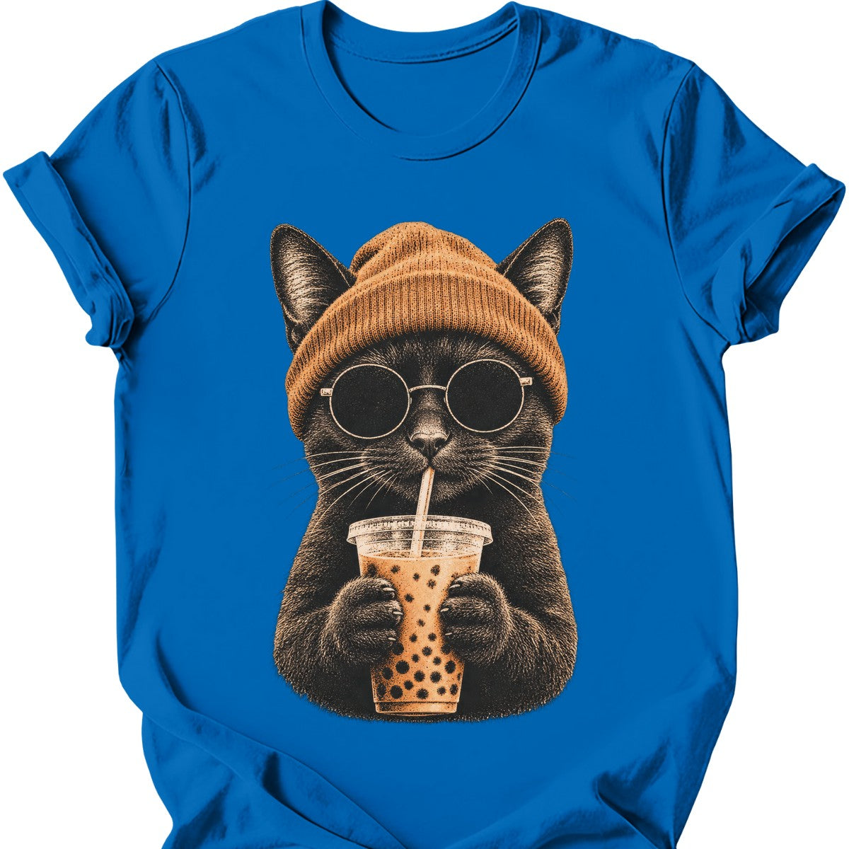 Hipster Cat — Black Cat T-Shirt — Royal