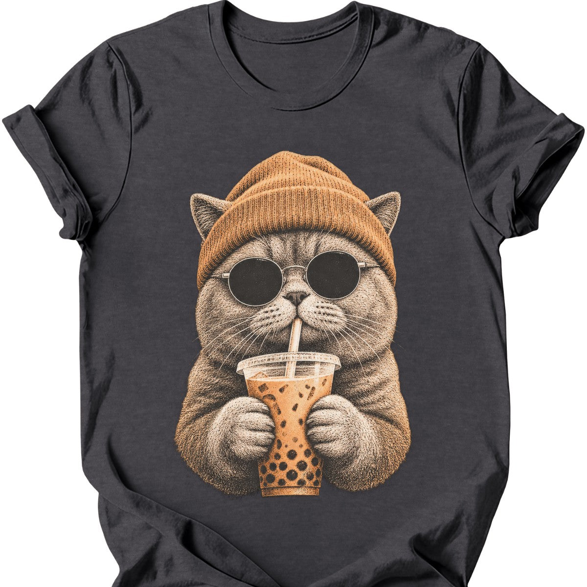 Hipster Cat — British Shorthair T-Shirt — Dark Heather