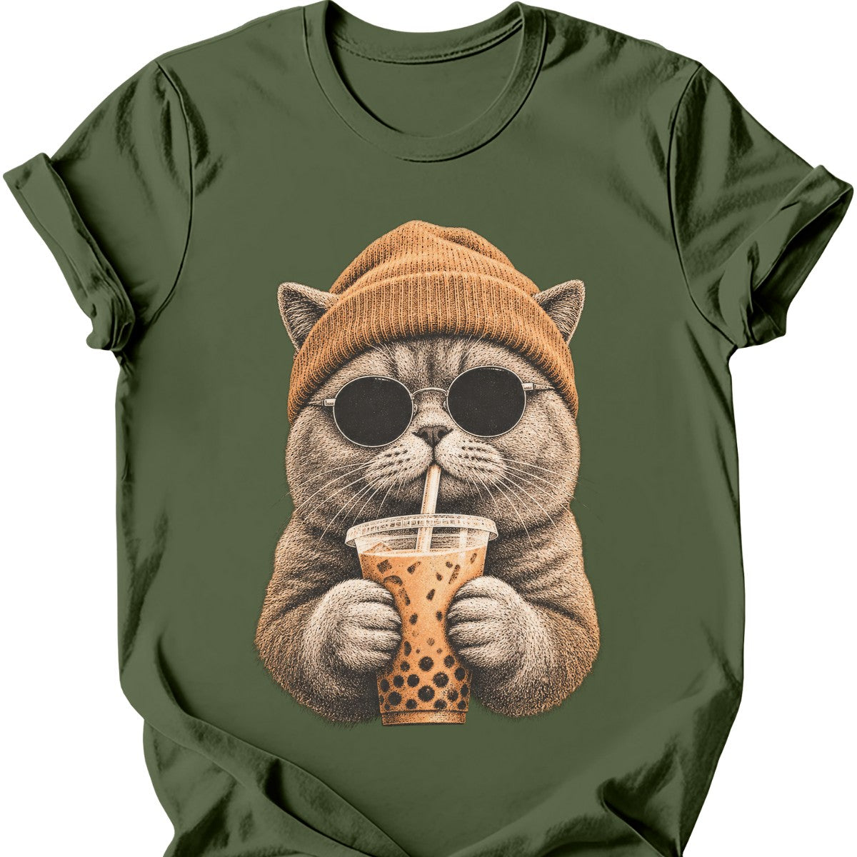 Hipster Cat — British Shorthair T-Shirt — Military Green