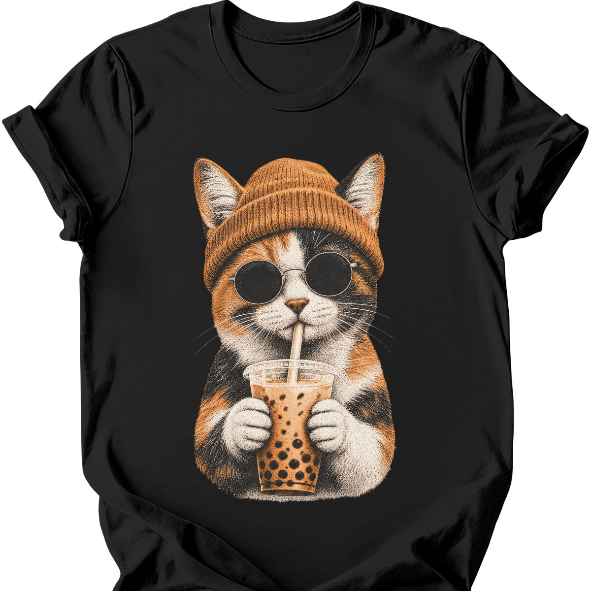 Hipster Cat — Calico Cat T-Shirt — Black