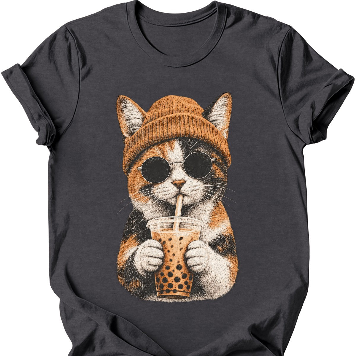 Hipster Cat — Calico Cat T-Shirt — Dark Heather