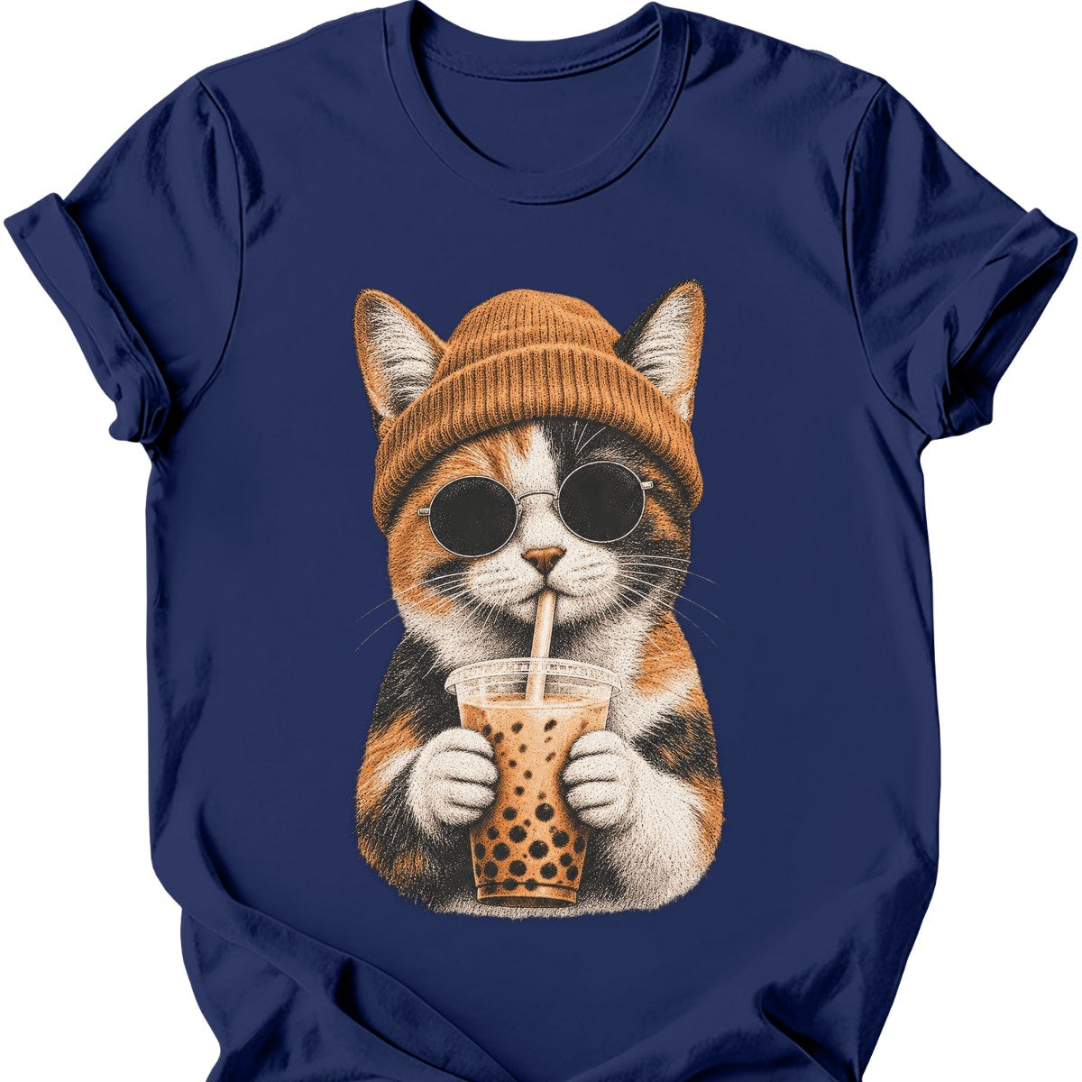 Hipster Cat — Calico Cat T-Shirt — Navy