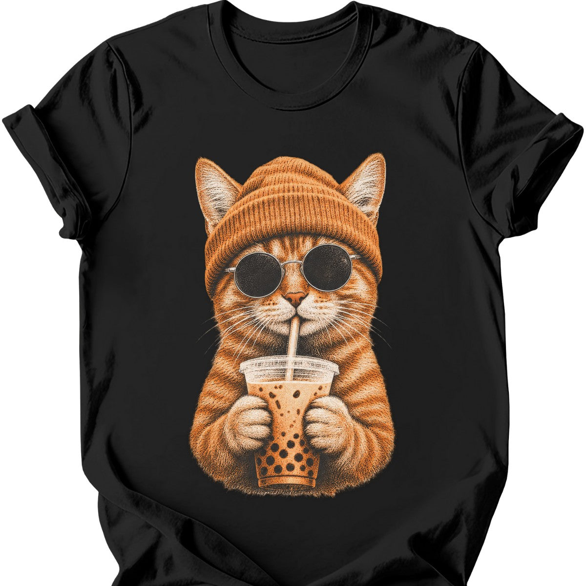 Hipster Cat — Ginger Tabby T-Shirt — Black