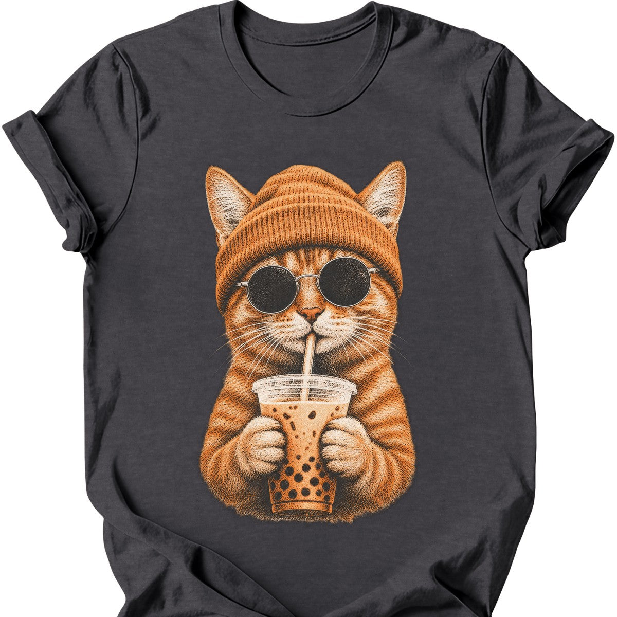 Hipster Cat — Ginger Tabby T-Shirt — Dark Heather