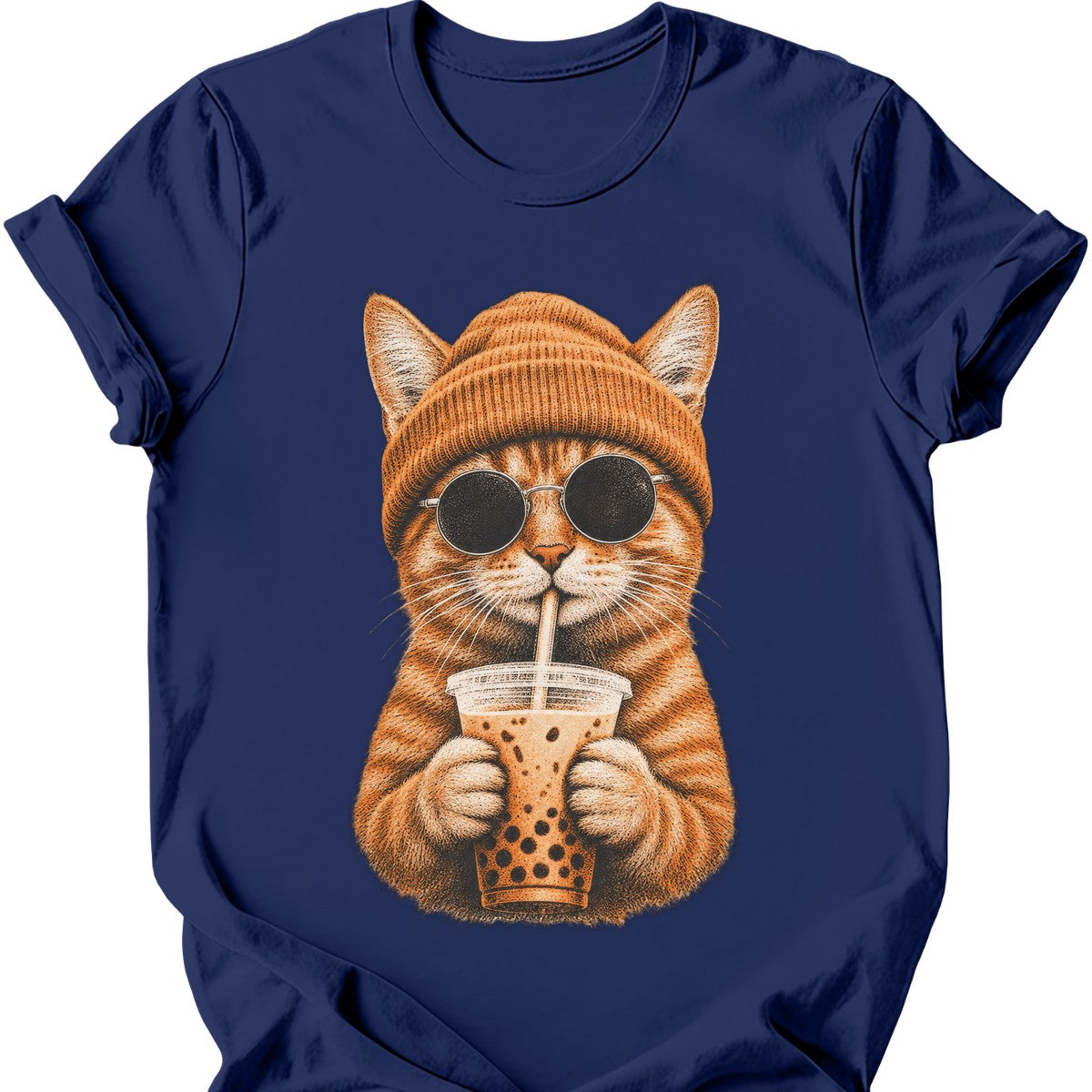 Hipster Cat — Ginger Tabby T-Shirt — Navy
