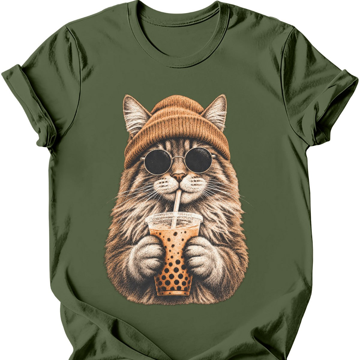 Hipster Cat — Maine Coon T-Shirt — Military Green