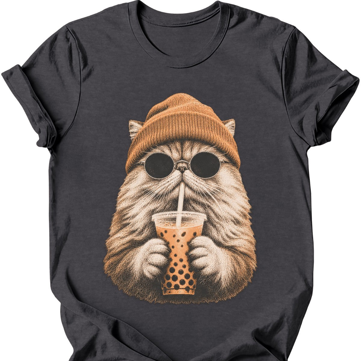 Hipster Cat — Persian Cat T-Shirt — Dark Heather