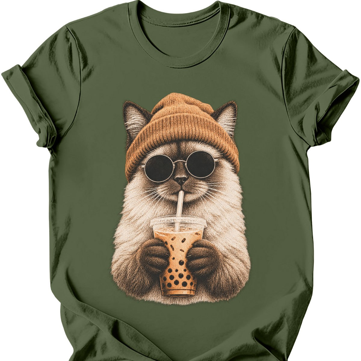 Hipster Cat — Ragdoll Cat T-Shirt — Military Green