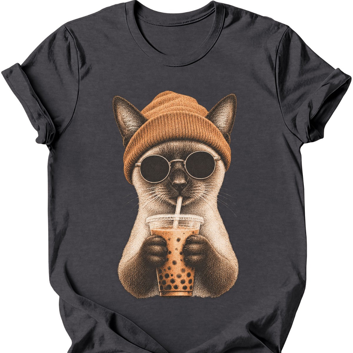 Hipster Cat — Siamese Cat T-Shirt — Dark Heather