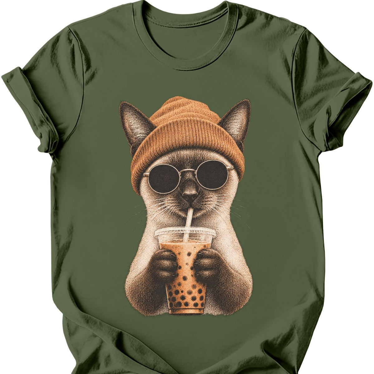 Hipster Cat — Siamese Cat T-Shirt — Military Green