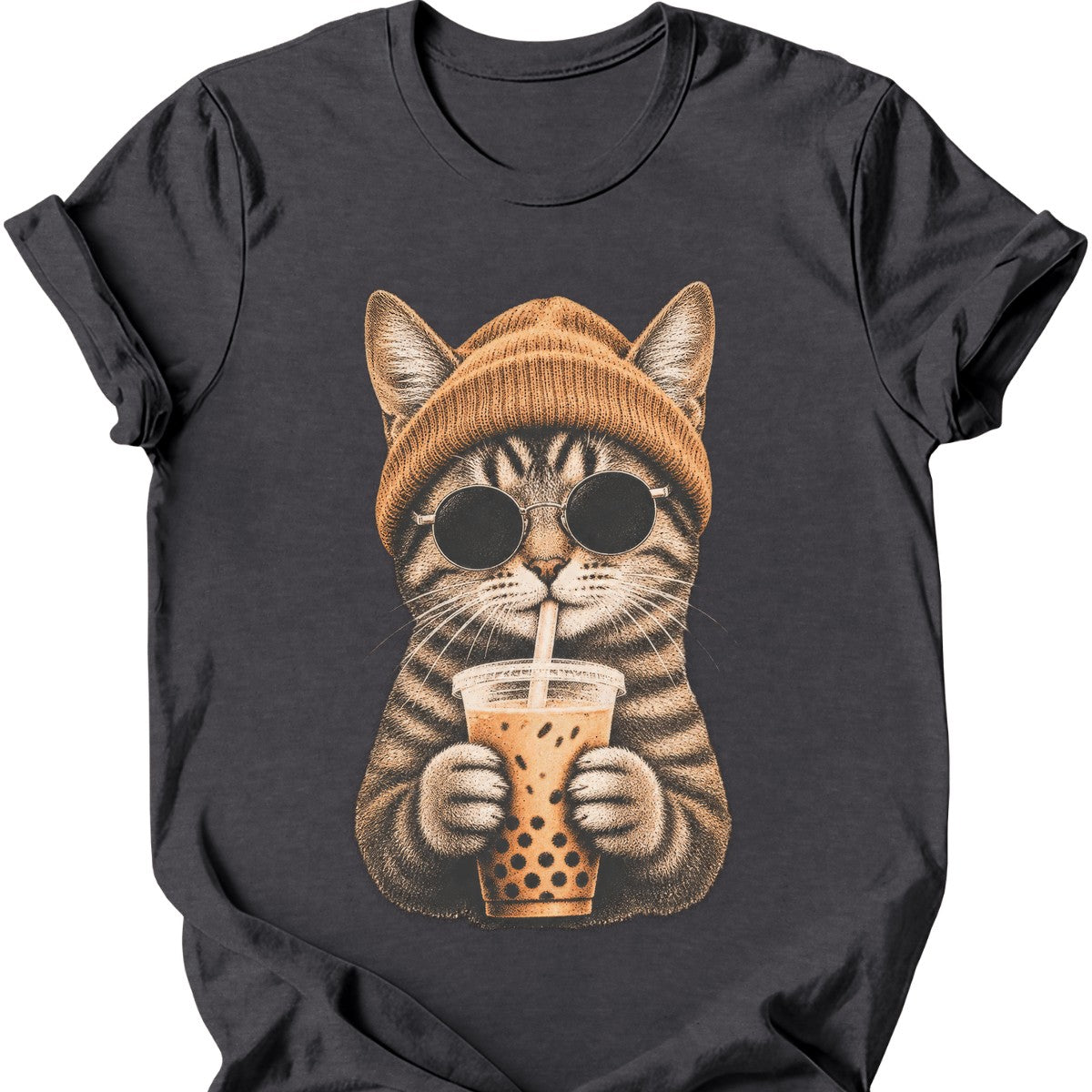 Hipster Cat — Tabby Cat T-Shirt — Dark Heather