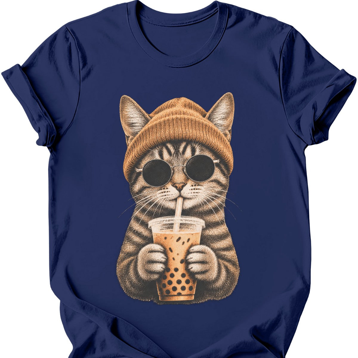 Hipster Cat — Tabby Cat T-Shirt — Navy