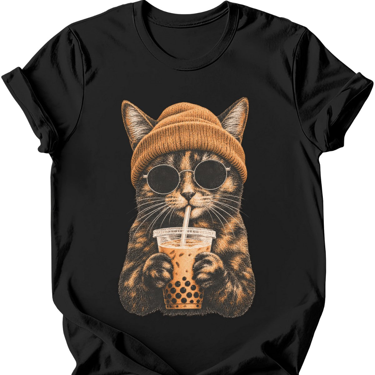 Hipster Cat — Tortoiseshell Cat T-Shirt — Black