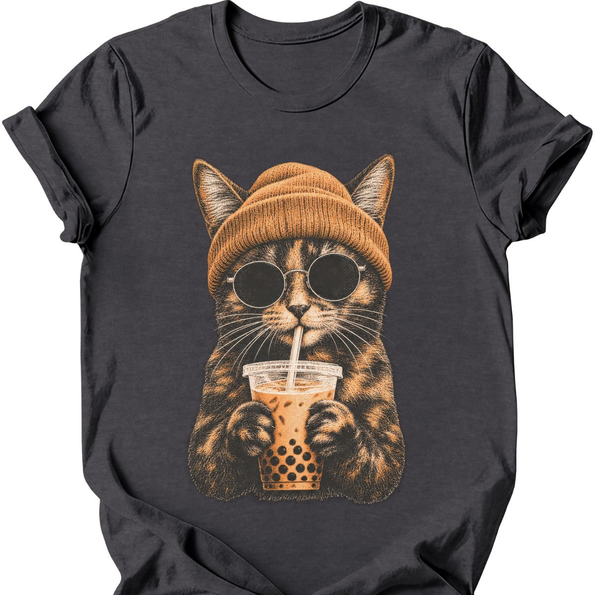 Hipster Cat — Tortoiseshell Cat T-Shirt — Dark Heather