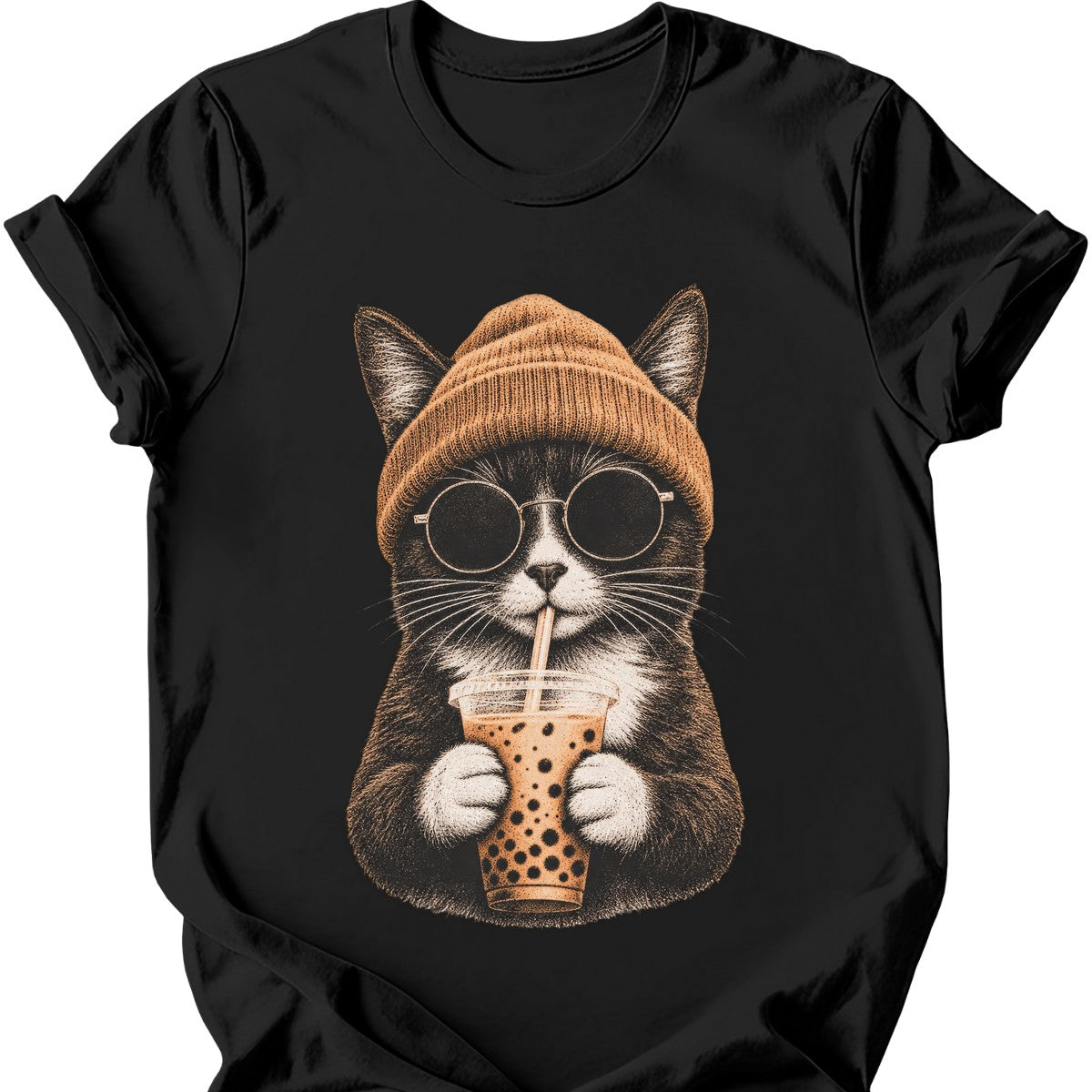 Hipster Cat — Tuxedo Cat T-Shirt — Black
