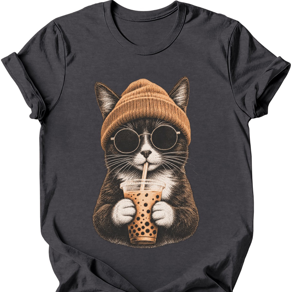 Hipster Cat — Tuxedo Cat T-Shirt — Dark Heather