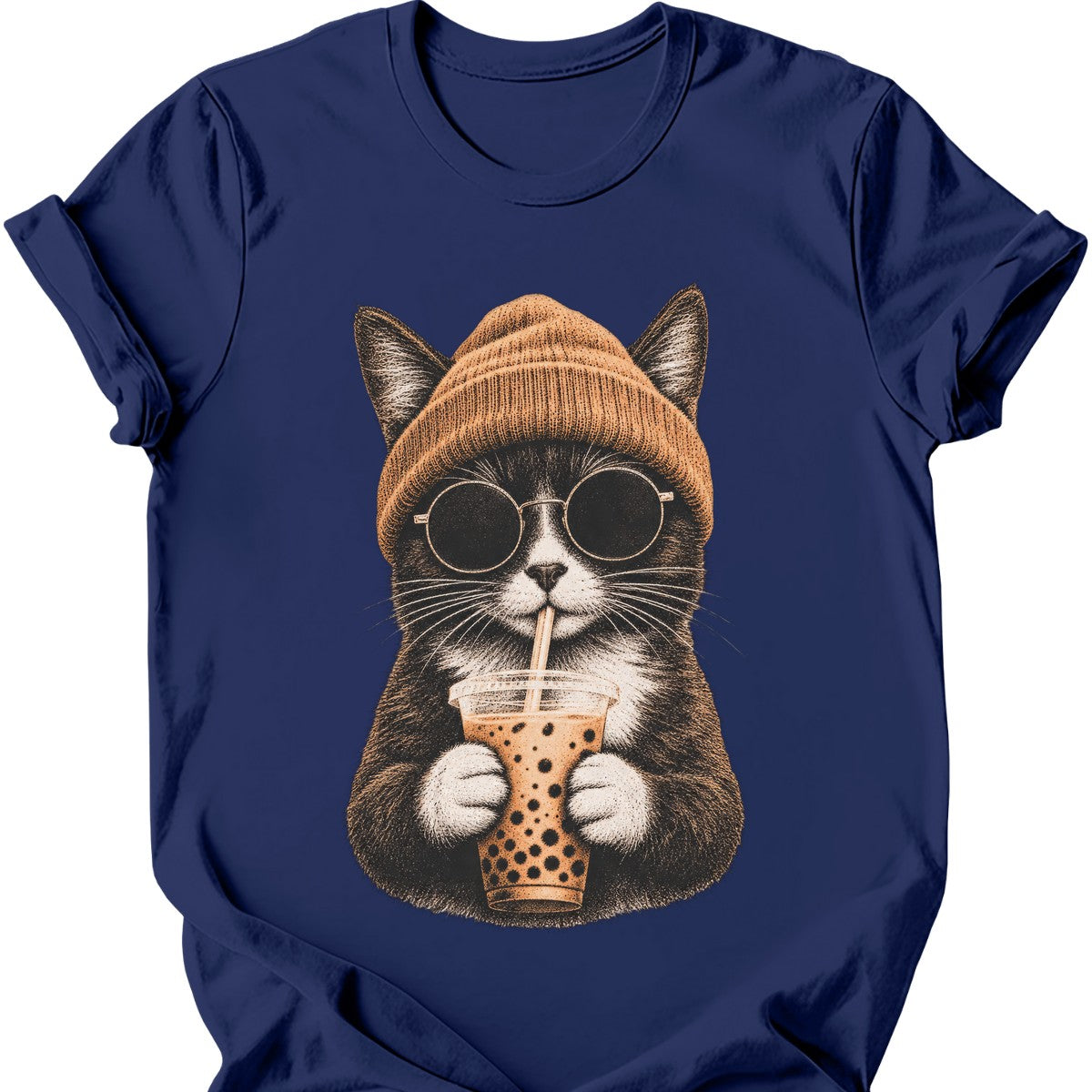 Hipster Cat — Tuxedo Cat T-Shirt — Navy