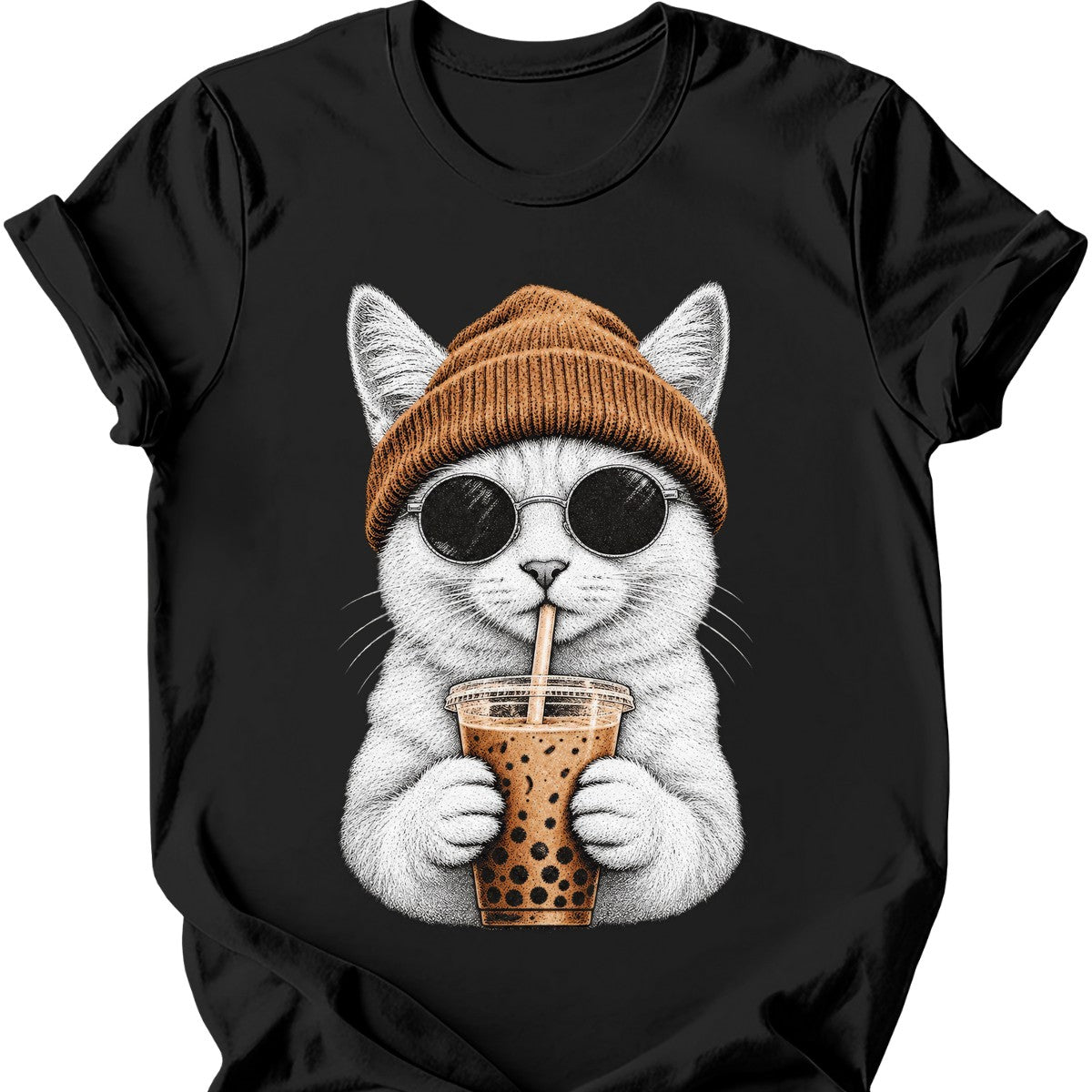 Hipster Cat — White Cat T-Shirt — Black