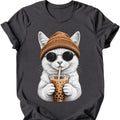 Hipster Cat — White Cat T-Shirt — Dark Heather