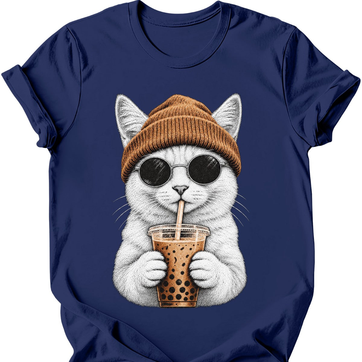 Hipster Cat — White Cat T-Shirt — Navy