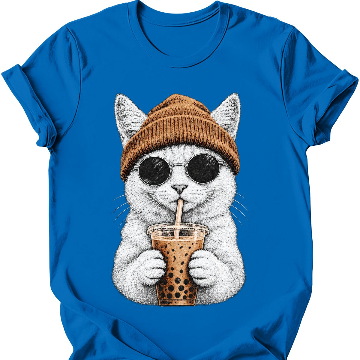 Hipster Cat — White Cat T-Shirt — Royal