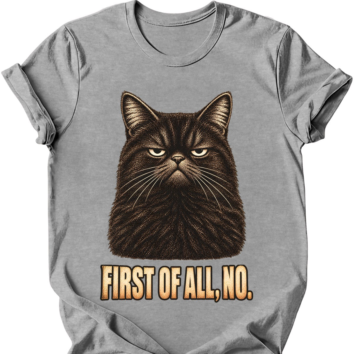 First Of All, No — Black Cat T-Shirt — Sport Grey