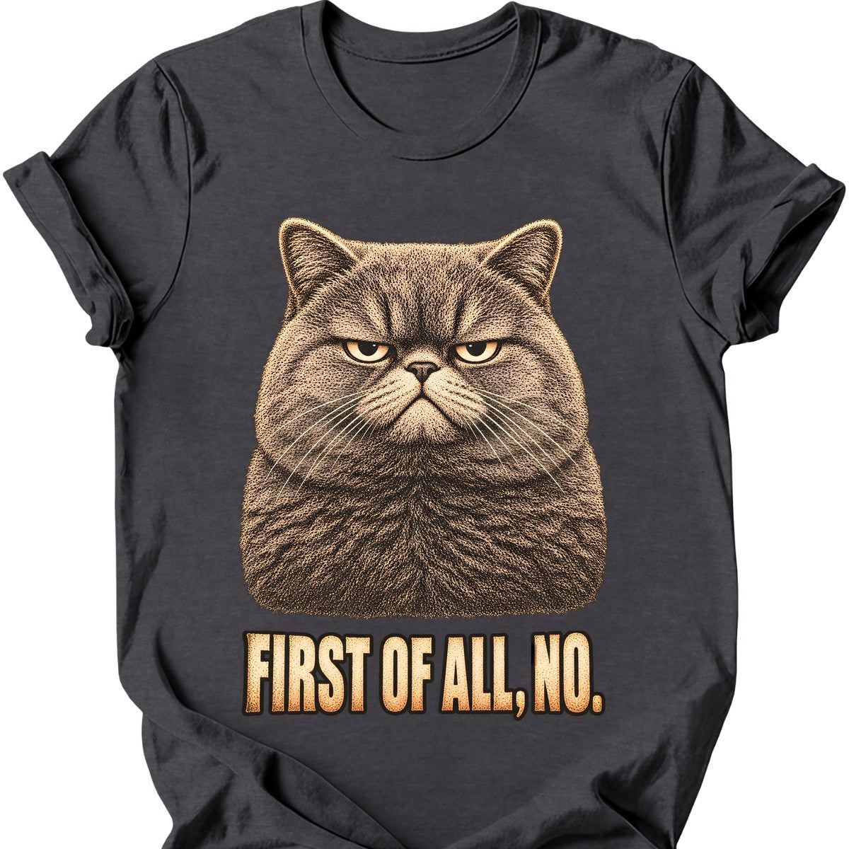 First Of All, No — British Shorthair T-Shirt — Dark Heather