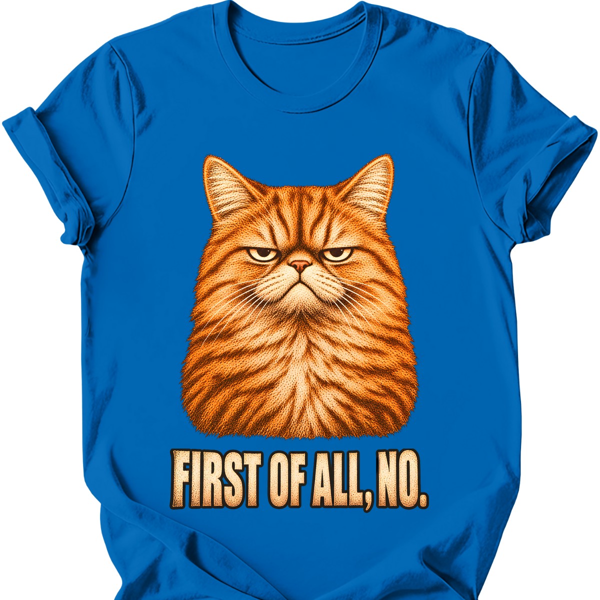 First Of All, No — Ginger Tabby T-Shirt — Royal