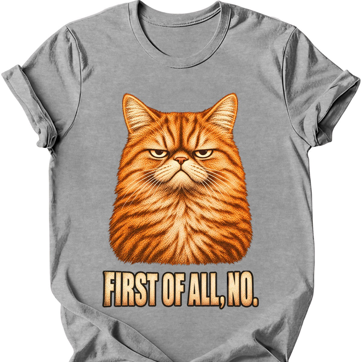 First Of All, No — Ginger Tabby T-Shirt — Sport Grey