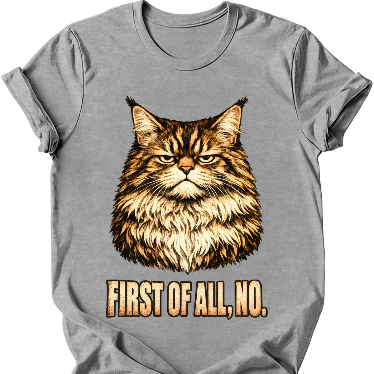 First Of All, No — Maine Coon T-Shirt — Sport Grey