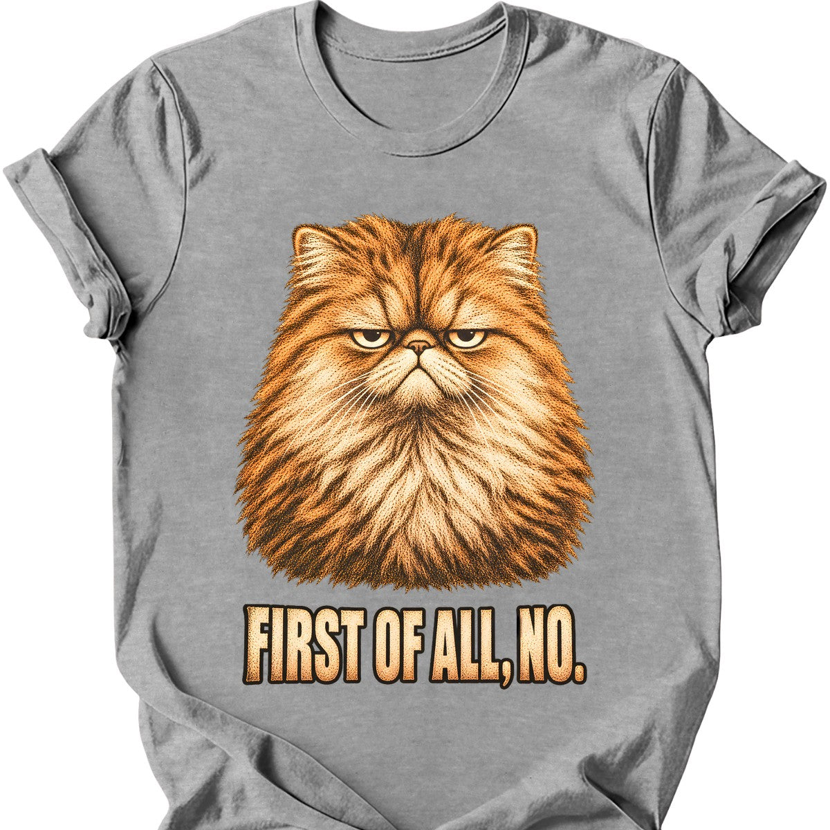First Of All, No — Persian Cat T-Shirt — Sport Grey