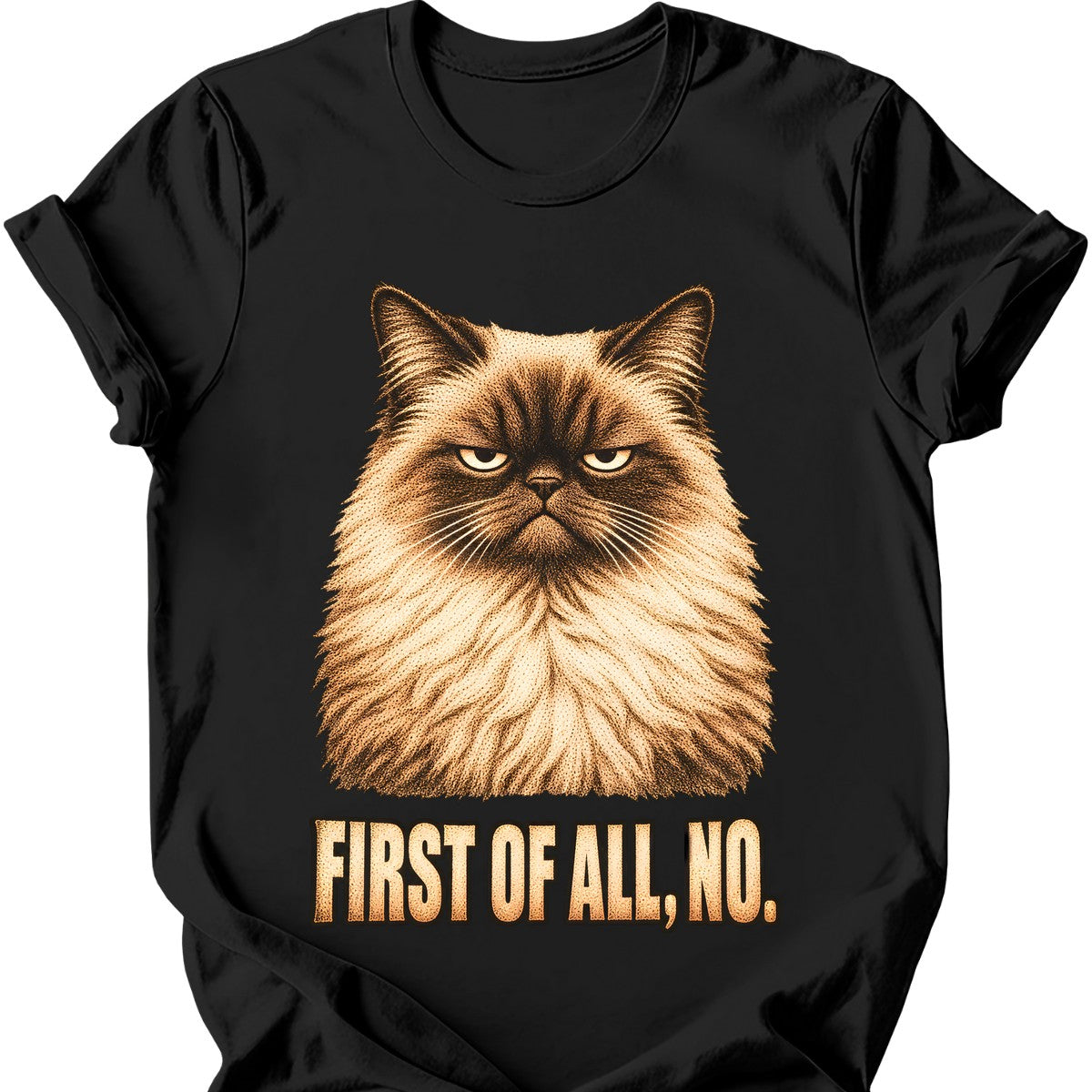First Of All, No — Ragdoll Cat T-Shirt — Black