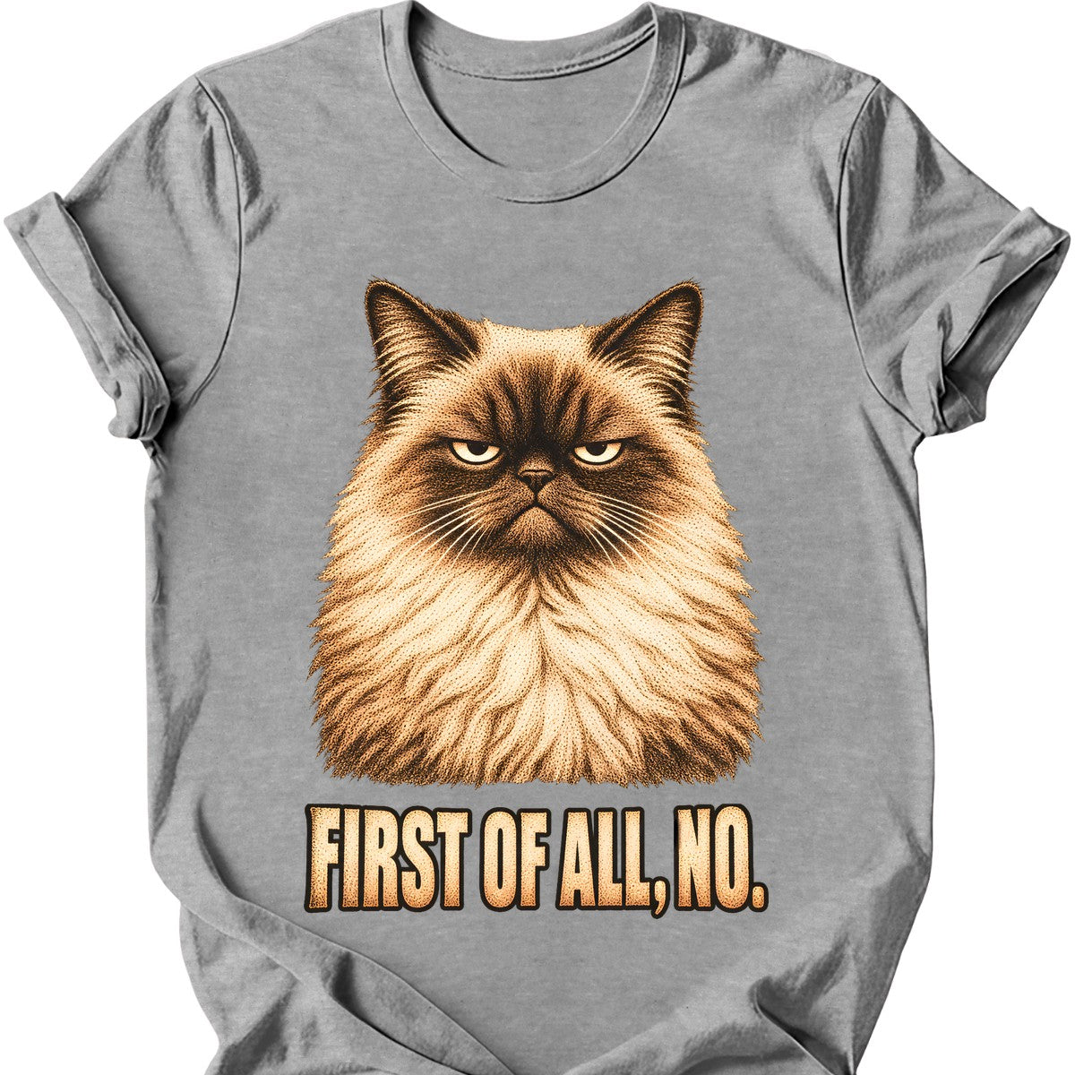 First Of All, No — Ragdoll Cat T-Shirt — Sport Grey