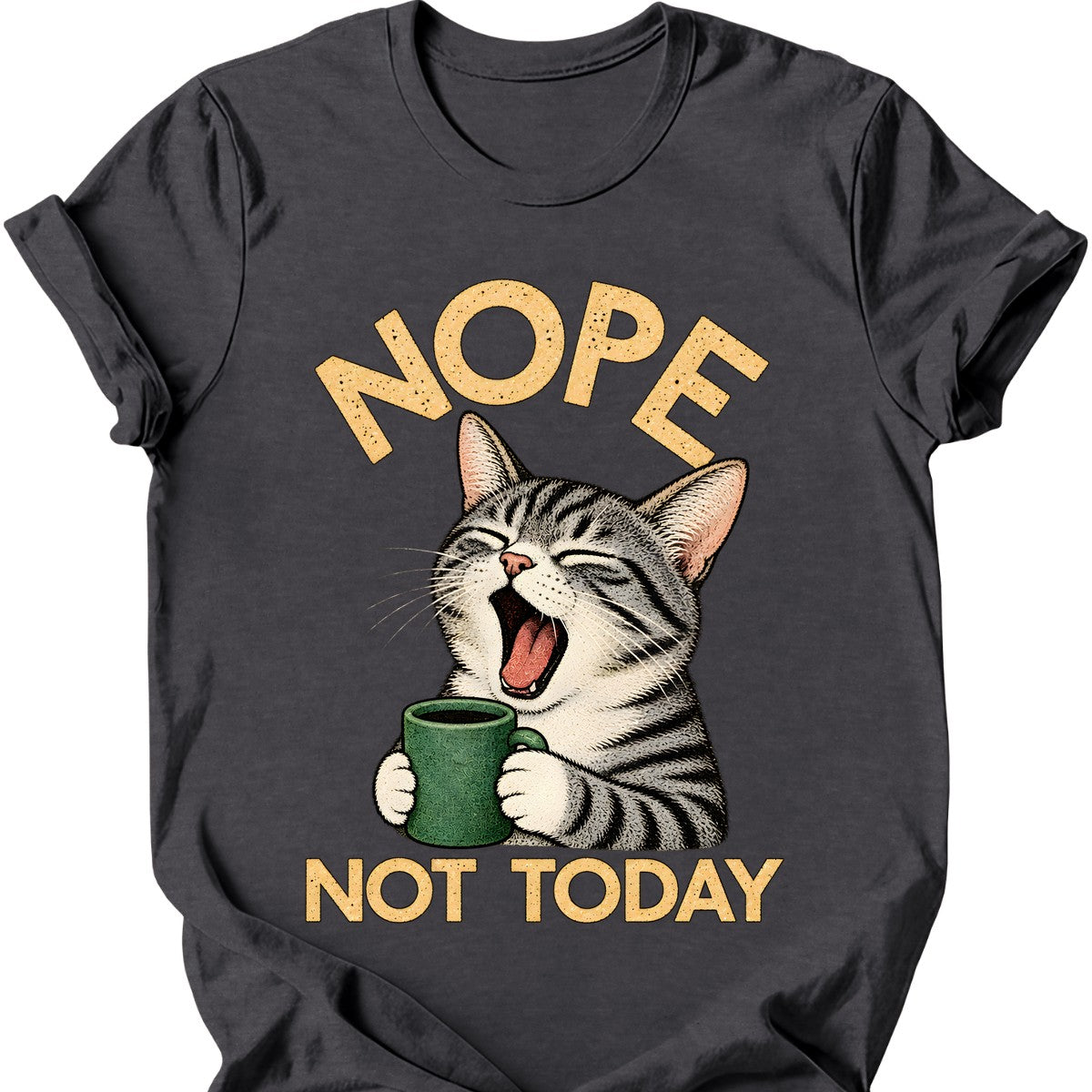 Not Today — Grey and White Tabby T-Shirt — Dark Heather