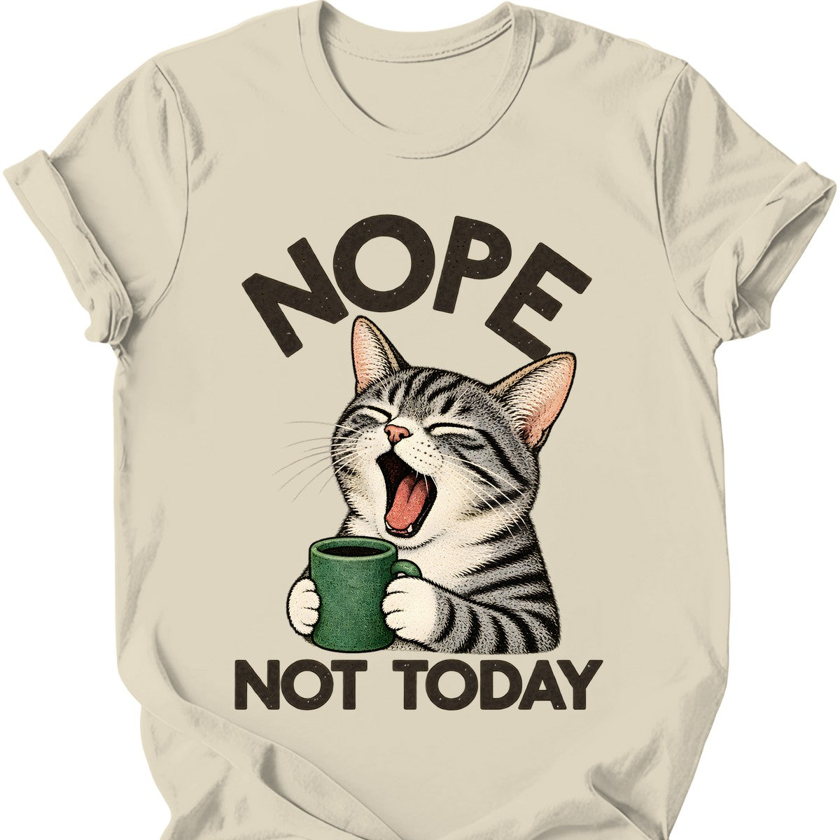 Not Today — Grey and White Tabby T-Shirt — Natural