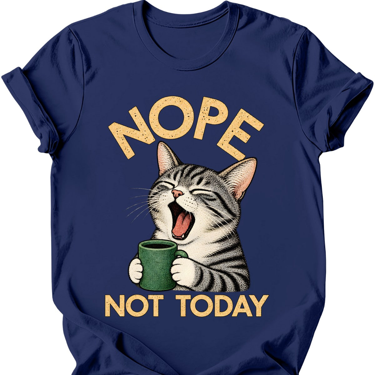 Not Today — Grey and White Tabby T-Shirt — Navy