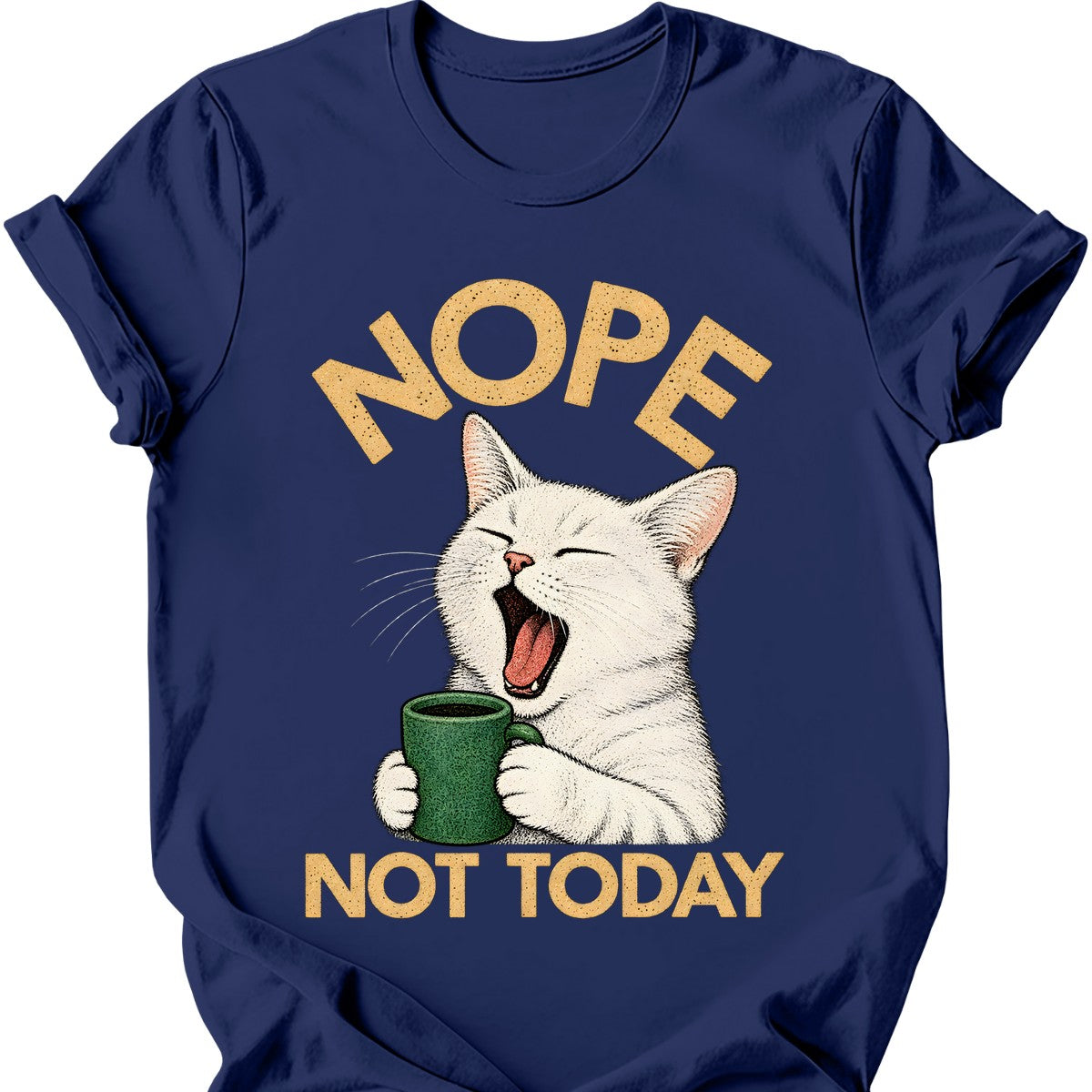 Not Today — White Cat T-Shirt — Navy