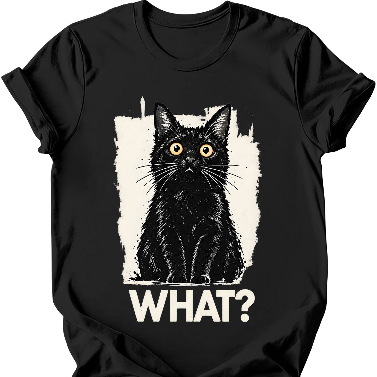 What? — Black Cat T-Shirt — Black