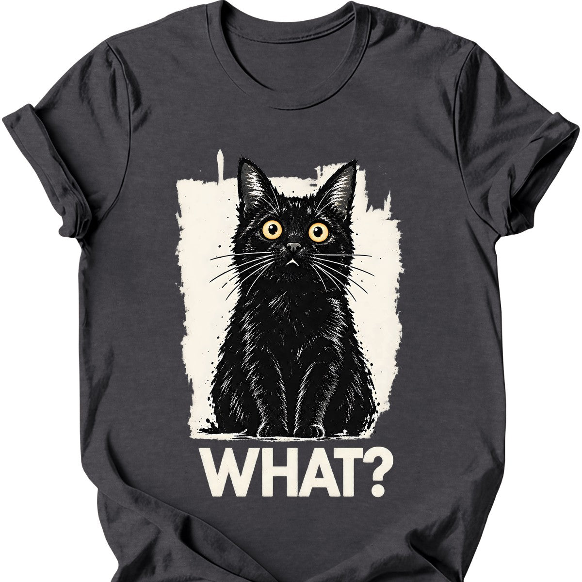 What? — Black Cat T-Shirt — Dark Heather